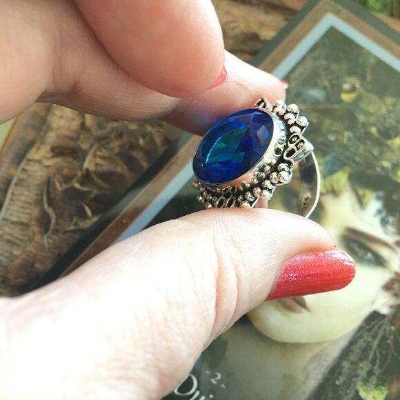 Blue Oval Sterling Silver Boho Ring Size 5.5 - Picture 5 of 5